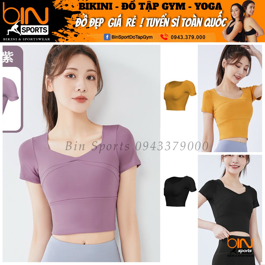 Aó croptop tập gym yoga thể thao nữ thun lạnh có kèm mút lót hàng quảng châu Bin Sports A197