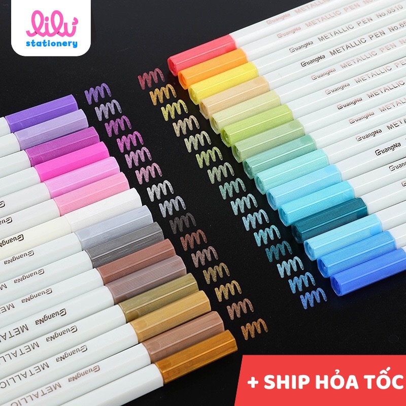 Bút highlight nhũ ngòi marker 1mm viết Calligraphy độc đáo dễ thương 32 màu. MS: GN6510
