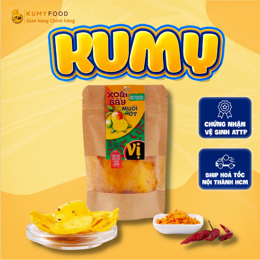 Xoài sấy dẻo muối ớt đậm vị thơm ngon đồ ăn vặt đảm bảo vệ sinh an toàn thực phẩm Kumy Official