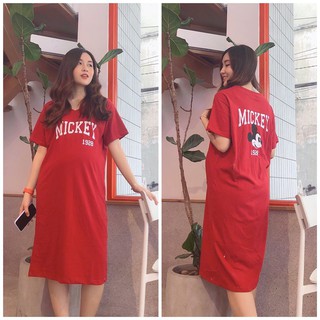 Đầm thun mickey suông cổ tim