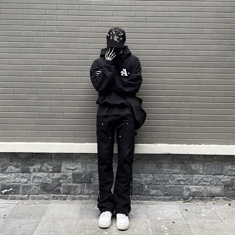 Quần jeans loe nam double knee xả lai mix zip