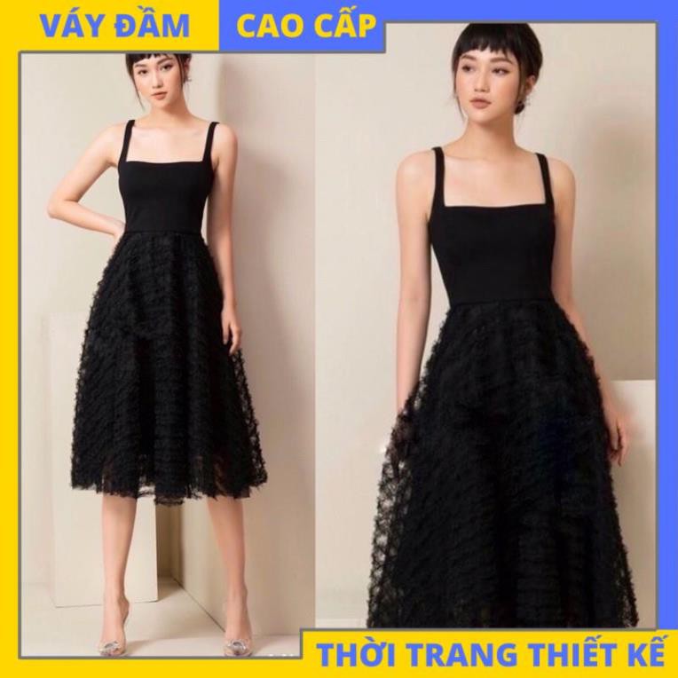 Đầm dáng xoè đầm hai dây dự tiệc đi chơi dạo phố sang trọng [HÀNG THIẾT KẾ CAO CẤP]