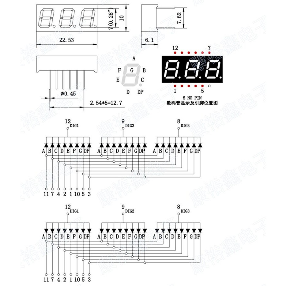 Led 7 đoạn 0.28 inch 3 số Anode chung