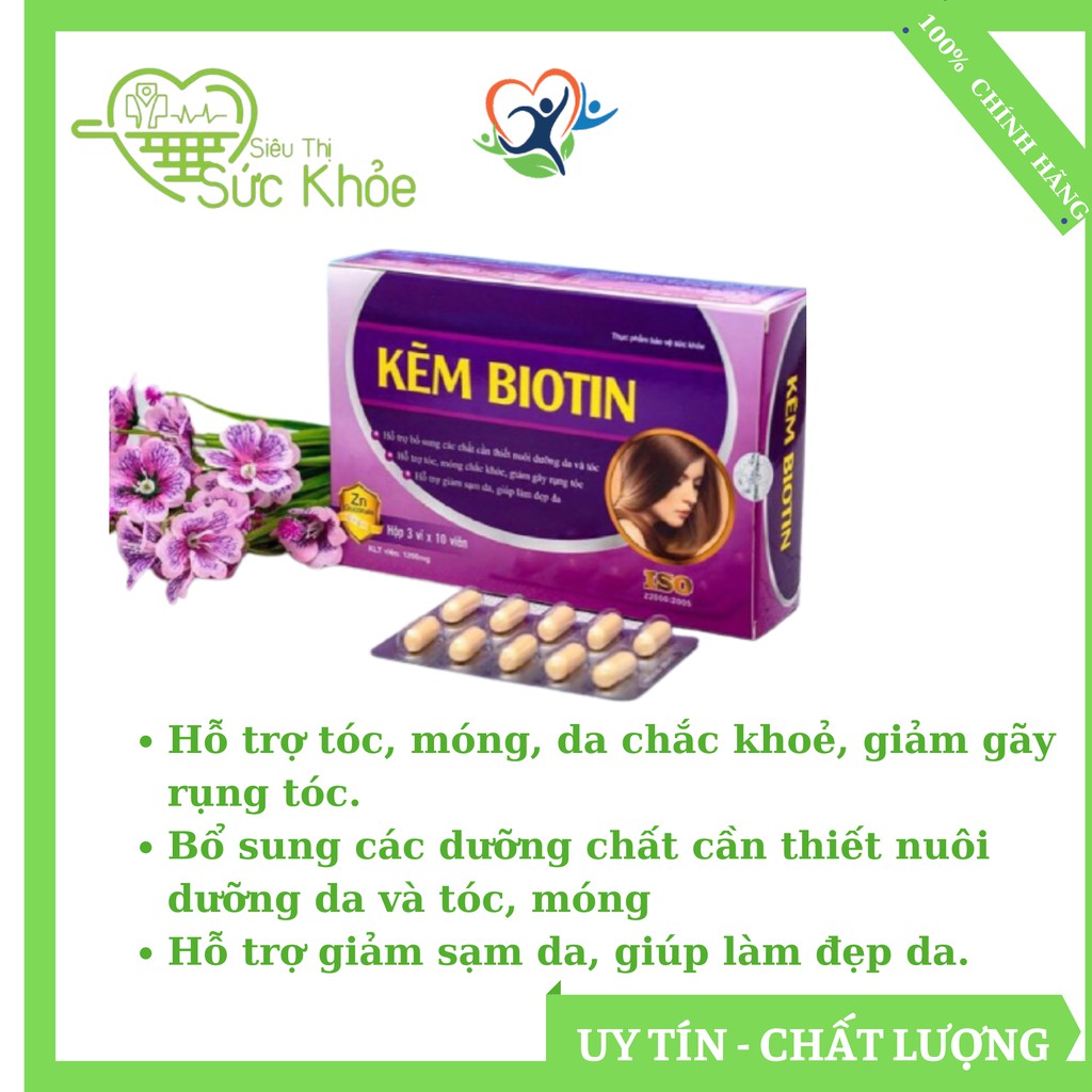 Biotin, Kẽm biotin, ngăn ngừa gãy rụng tóc hỗ trợ mọc tóc, Giúp tóc chắc khỏe làm đẹp da xóa mờ vết nhăn bổ xung vitamin