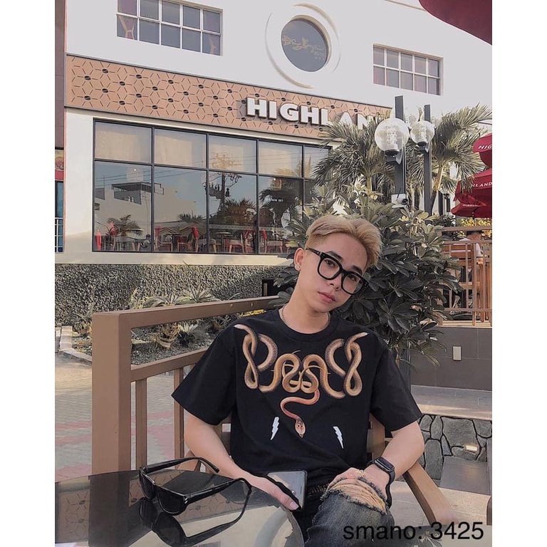 Áo thun tay lỡ họa tiết rắn BIGOMALL - Áo phông nam nữ unisex freesize form rộng 65kg