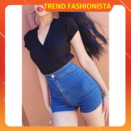 Quần đùi jean nữ, quần short jean nữ lưng cao chất dày min hàng chuẩn shop trend