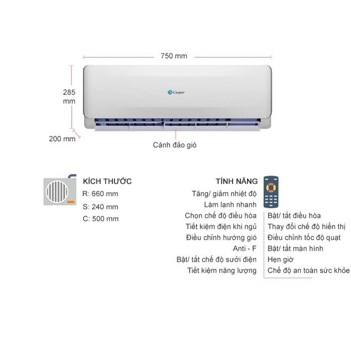 FREESHIP-Điều hòa Casper 9000BTU cho phòng nhỏ hơn 15m2 EC-09TL22