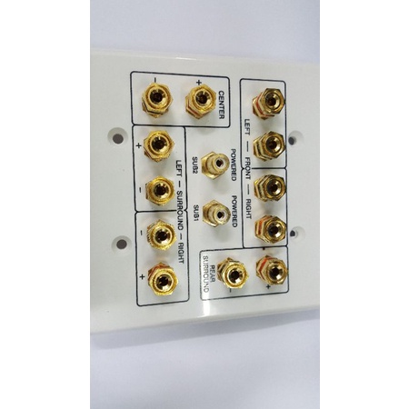 Mặt cắm loa, panel jack audio cho Home Theater, wall plate, cọc loa mạ 24k vàng, phù hợp banana bắp chuối 3.5mm