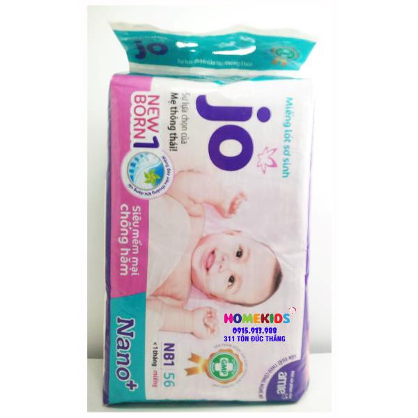 Miếng lót sơ sinh bỉm jo Newborn Jo 1 56m và Newbor2 40 miếng