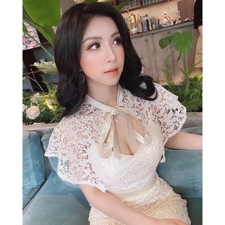 (ĐÍNH KÈM HÌNH THẬT) Đầm ren trắng kèm áo choàng