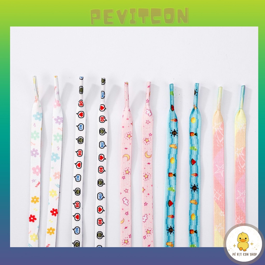 Dây giày họa tiết dễ thương bản dẹt dài 120cm Pevitcon