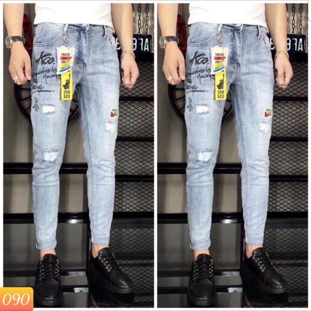 Quần Jean Nam Chất Bò AD090TG Xanh Wash Phối Chữ Cao Cấp Trẻ Trung Cá Tính Thời Trang TG | WebRaoVat - webraovat.net.vn