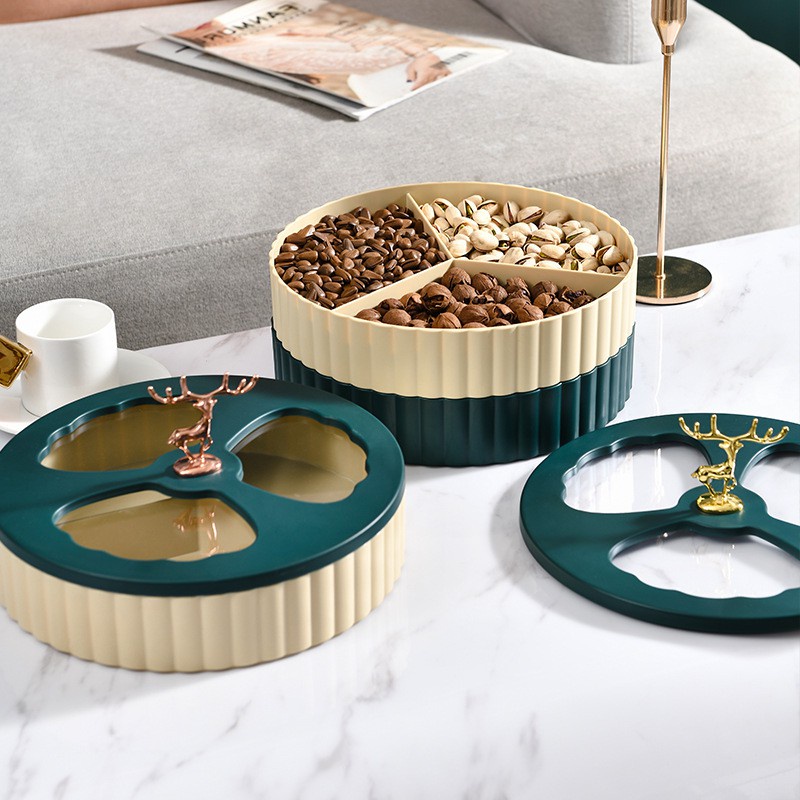 Khay mứt 2 tầng hình hươu vàng cao cấp - Hộp Đựng Bánh Kẹo, Mứt Mẫu Mới Phong Cách Châu Âu