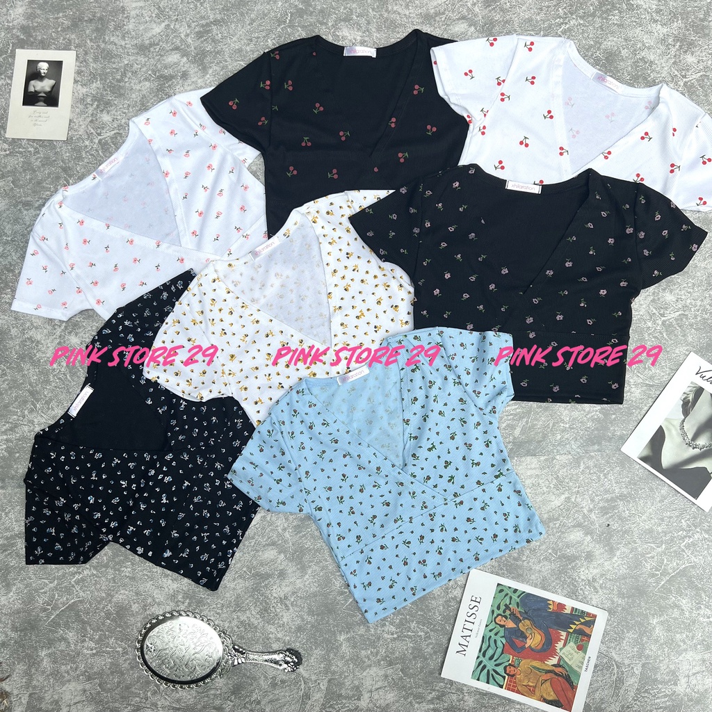 Áo Croptop Cổ V Hoa Nhí Sexy A5162