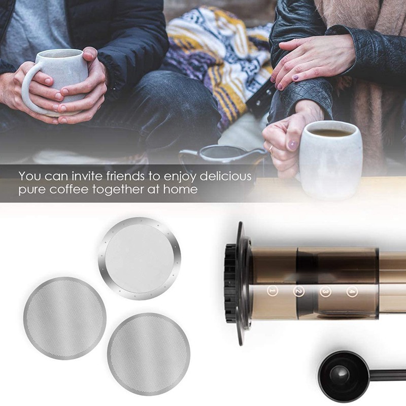 Bộ 3 Lưới Lọc Cà Phê Bằng Thép Không Gỉ Màu Bạc Cho Máy Pha Cà Phê Aeropress