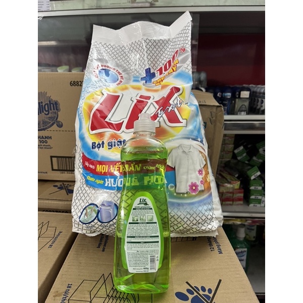 BỘT GIẶT LIX EXTRA HƯƠNG HOA 5,5kg TẶNG NƯỚC RỬA CHÉN LIX TRÀ XANH 400g