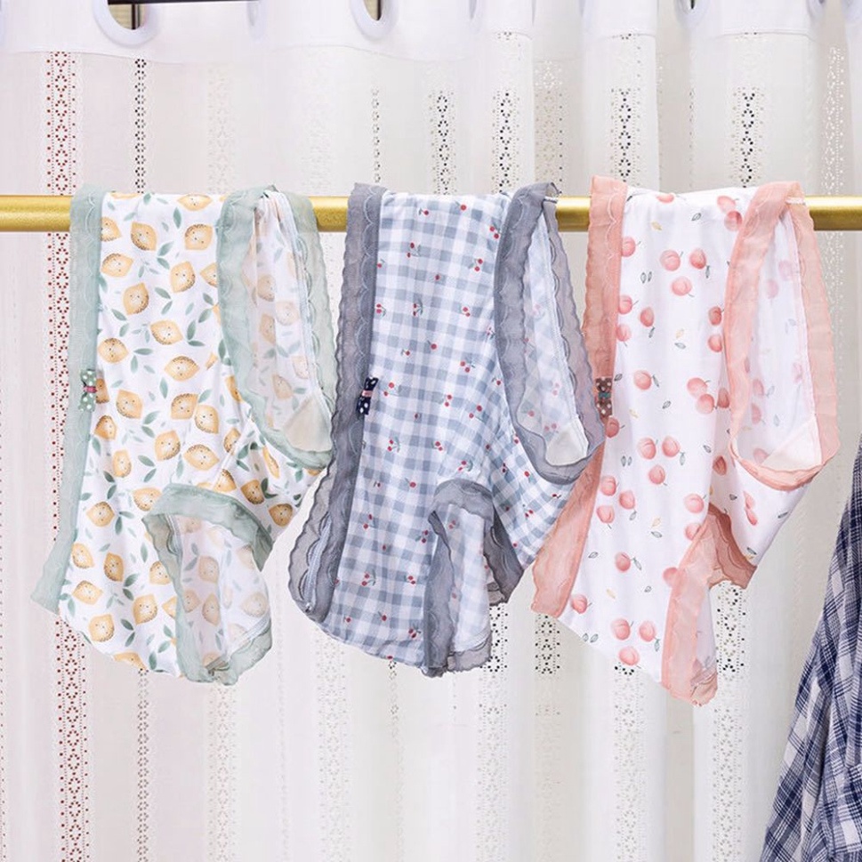 Quần Lót Phối Ren Họa Tiết Trái Cherry Đính Nơ Chất Liệu Co Giãn Thoáng Khí Thời Trang Hàn Quốc Cho Nữ nội y xanh chất c