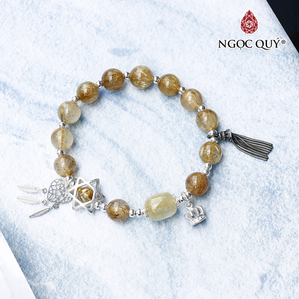 Vòng TA tóc vàng phối lu thống charm bạc - Ngọc Quý