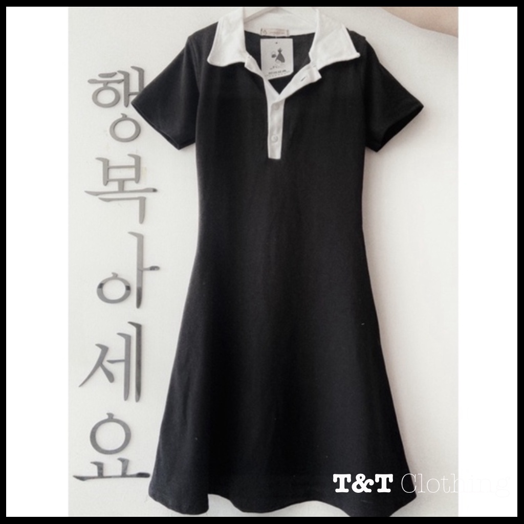 Đầm Polo Nữ Đen cổ trắng Dáng Ôm Váy Nữ Ngắn Body Ngắn | By 23t.shop | BigBuy360 - bigbuy360.vn
