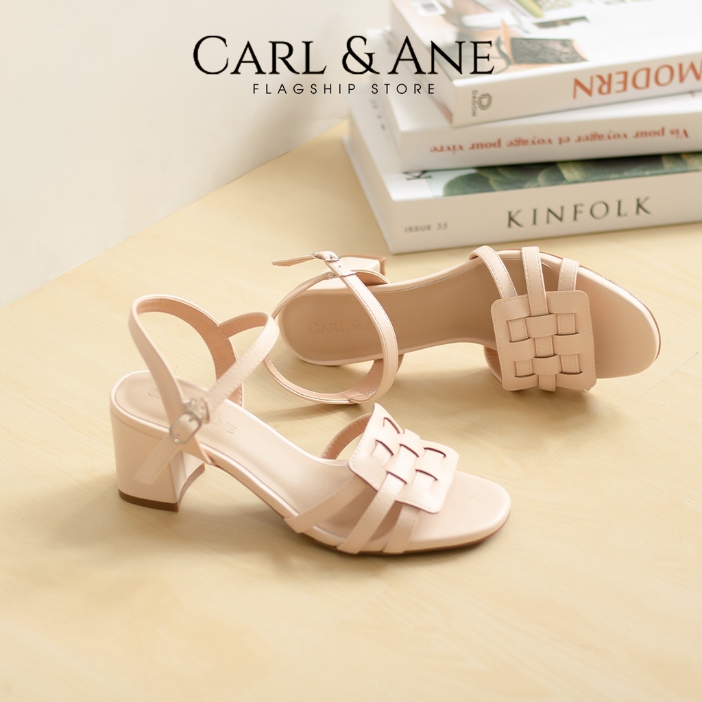 Carl & Ane - Giày sandal cao gót mũi hở phối quai đan cao 5cm màu đen_ CS013