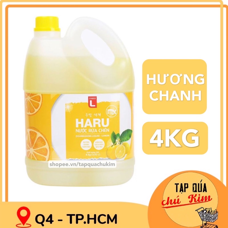 [TIẾT KIỆM MÙA CÔ VY] Nước rửa chén HARU 4KG hương CHANH không hại da tay chuẩn công nghệ Hàn Quốc - tapquachukim