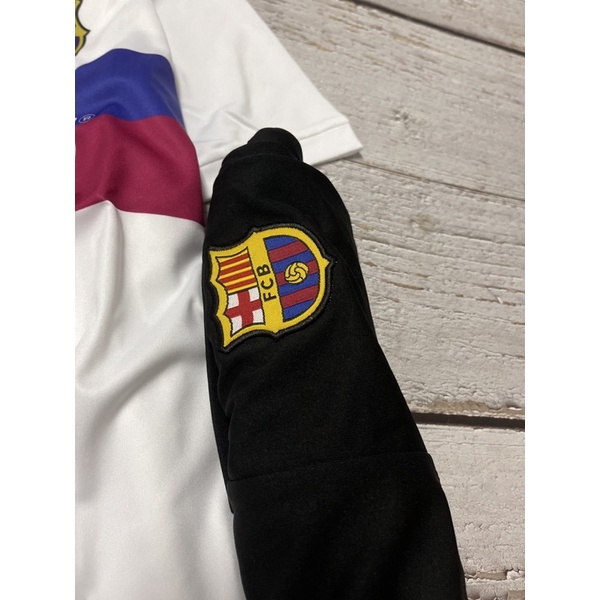 Set Bộ quần áo thể thao bóng đá nam nữ vải thun thái clb barca áo trắng quần đen 2022 2023