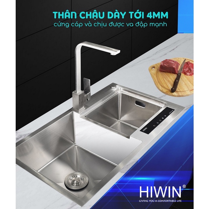 Chậu rửa bát khử khuẩn inox 304 mặt mờ kích thước 450x800x220mm HIWIN IKS-8045