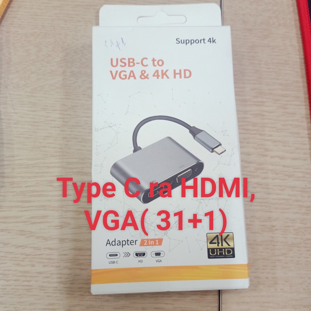 Cáp chuyển USB Type-C sang HDMI và VGA. Độ phân giải lên đến Full HD