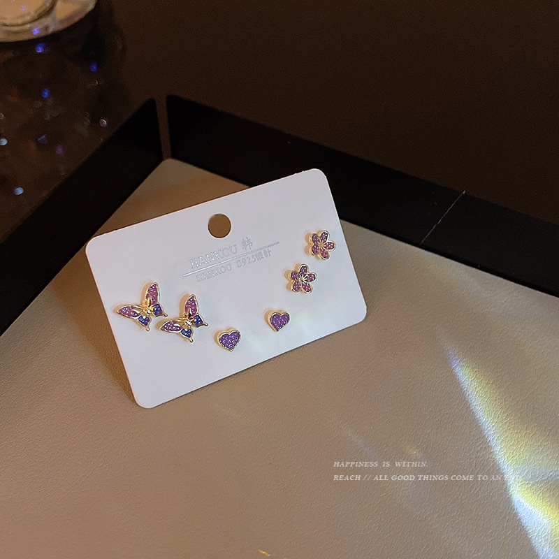 Bộ Khuyên Tai Hình Hoa Bướm Màu Tím Phong Cách Mới 2022