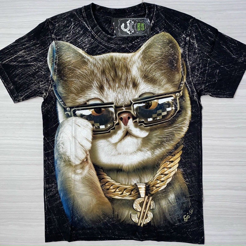 Áo Thun Thái 3D Dạ Quang- Mèo đeo kính
