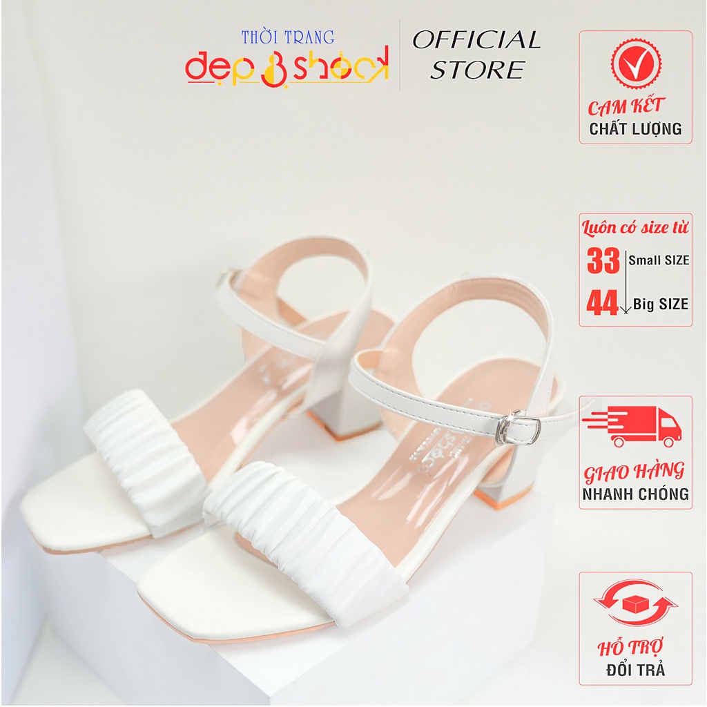 Giày Sandal cao gót quai xếp ly gót vuông 5 phân thời trang có Big size 42 43 MS G1369
