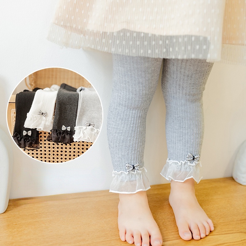 quần legging cho bé gái Họa Tiết Ren Với Nơ Trang Trí Dành Cho Trẻ Em