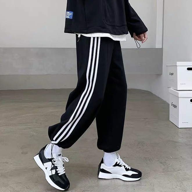 [ VIdeo thật] Quần Thể Thao Jogger Rút Dây Unisex Quần 3 Sọc Ống Rộng Qj26 Phong Cách Thể Thao Hiphop QJ26