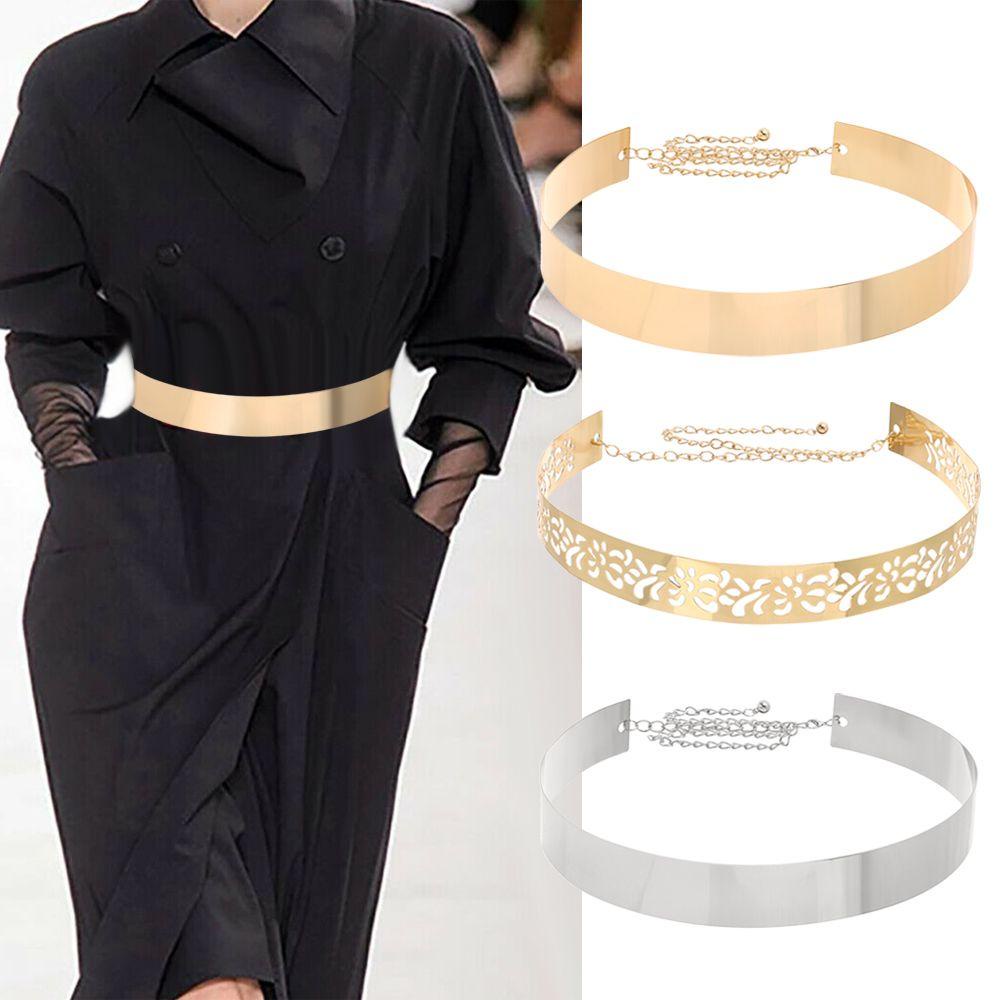 Thắt Lưng Bản Rộng Bằng Kim Loại Đính Sequin Sang Trọng Có Thể Điều Chỉnh