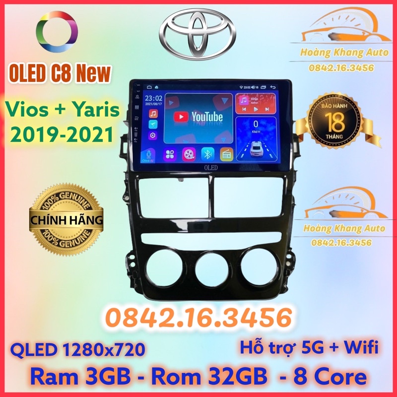 Màn hình android OLED C8 New theo xe Vios + Yaris 2019 - 2021 ĐH cơ kèm dưỡng và jack nguồn zin theo xe