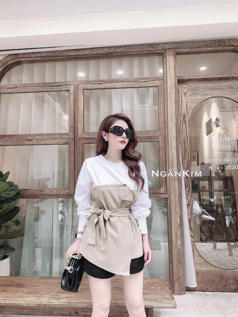 Áo phối màu pha kaki