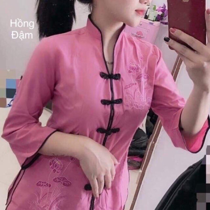 Đồ lam đi chùa( cổ tàu kate thiêu hoa sen