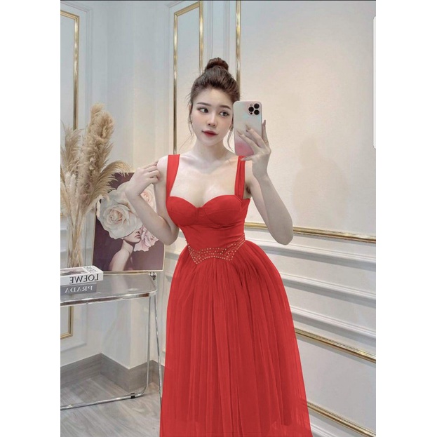 ĐẦM LƯỚI ĐÍNH CƯỜM HAI DÂY BẢN LỚN HÀNG THIẾT KẾ SIÊU HOT PU