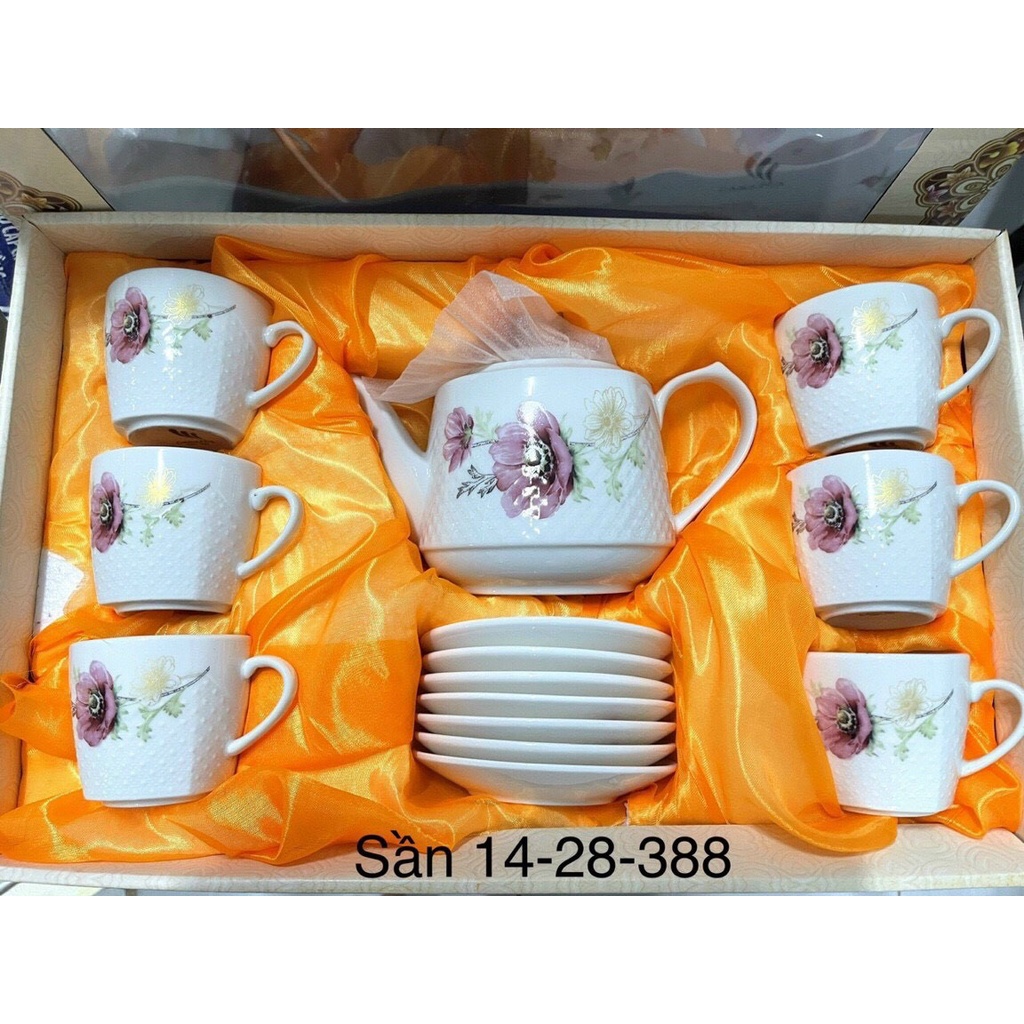 BỘ ẤM VÀ TÁCH TRÀ SỨ TRÁNG MEN CAO CẤP HÀN QUỐC GỒM 6 TÁCH KÈM 6 ĐĨA LÀM QUÀ TẶNG TUYỆT VỜI