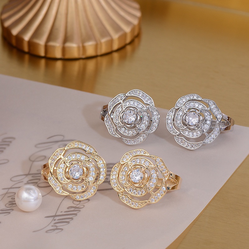 Bông Tai Hình Hoa Trà Đính Đá Zircon Phong Cách Vintage Tinh Tế Cho Nữ