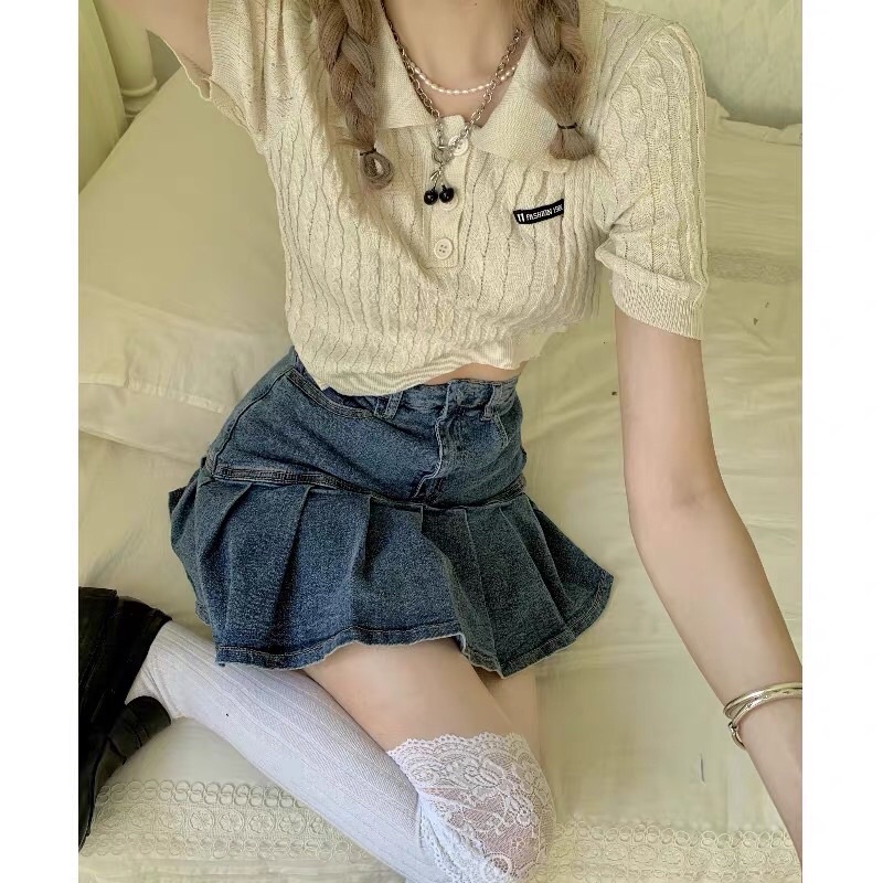 Áo polo croptop len mỏng