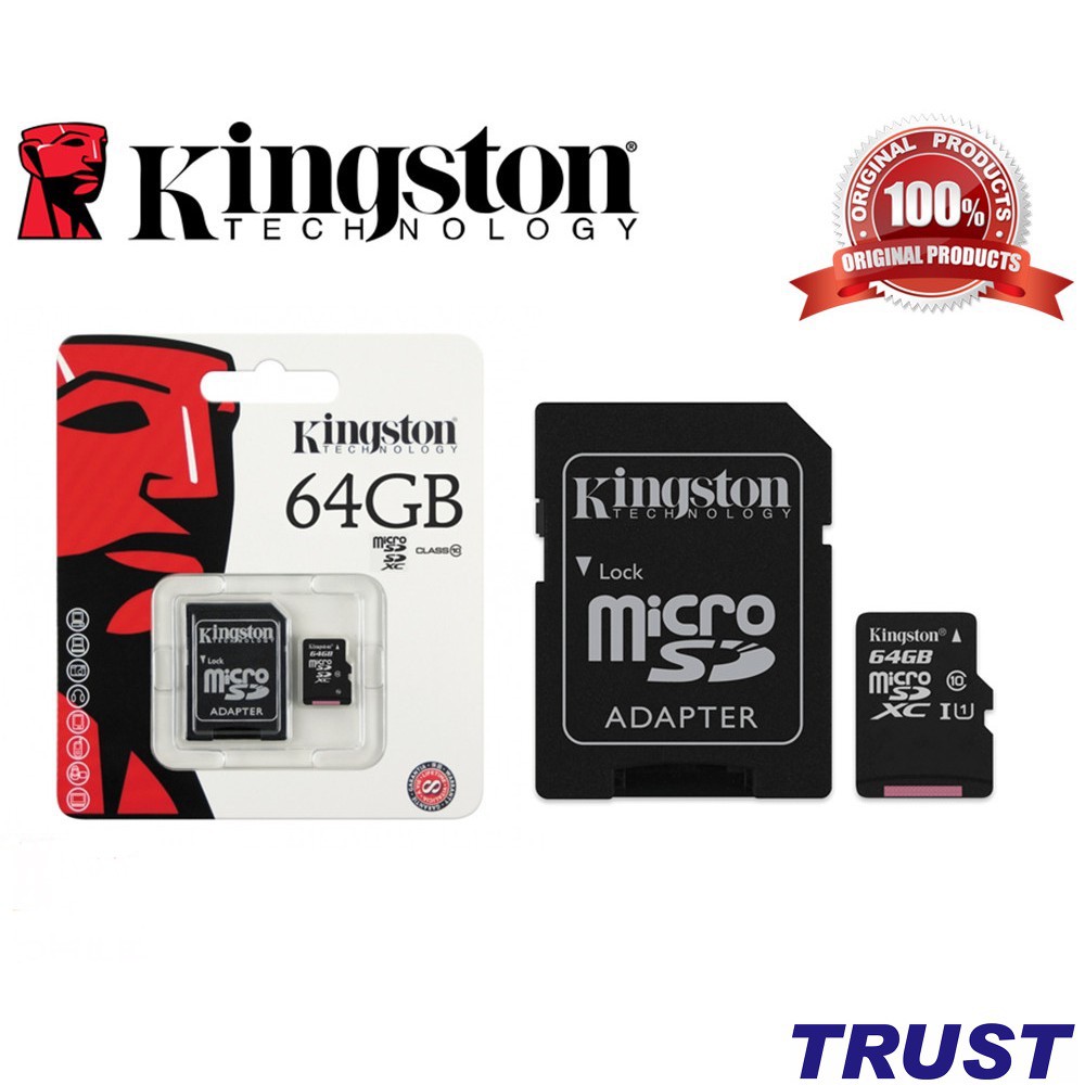 64GB Kingston Thẻ nhớ MicroSD Class 10 (Kèm Adapter) -64GB-Bảo Hành 5 Năm-Hàng Chính Hãng | WebRaoVat - webraovat.net.vn