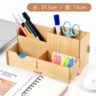 Hộp đựng bút để bàn đa năng nhiều ngăn bằng gỗ