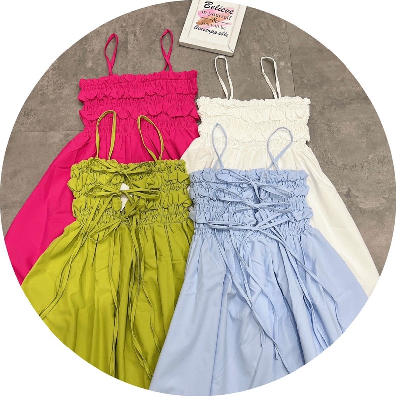 Đầm Maxi 2 Dây Phối Viền Bèo Dễ Thương