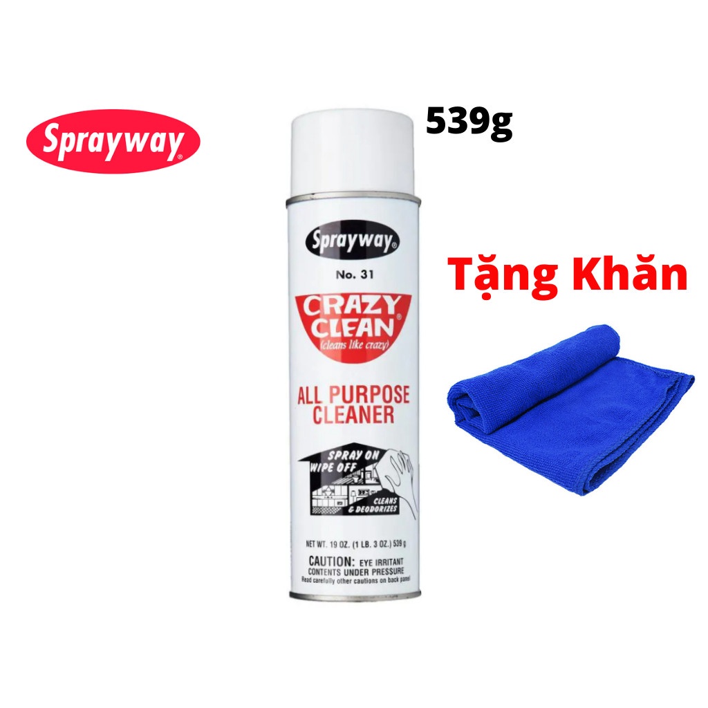 Dung Dịch xịt tẩy đa năng Sprayway Crazy Clean All Purpose Cleaner 539g Tặng Khăn