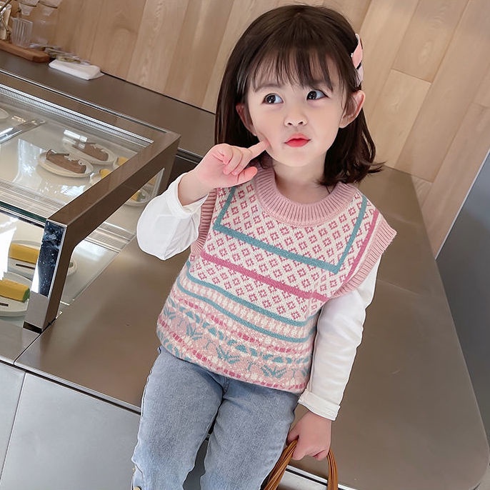 Áo vest Trẻ Em Mới retro Hàn Quốc Dệt Kim