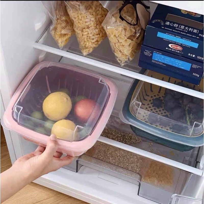 ⚡️FLASH SALE⚡️Hộp đựng rau quả tủ lạnh có rổ thoát nước(combo 3c k chọn màu) | BigBuy360 - bigbuy360.vn