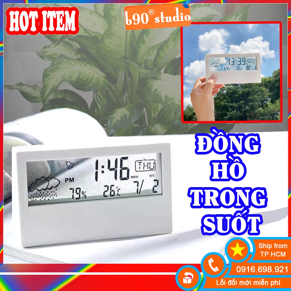 GIÁ SỈ  Đồng hồ để bàn màn hình trong suốt tích hợp xem giờ, ngày tháng, đo nhiệt độ độ ẩm