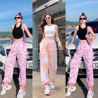 set áo croptop kèm quần loang màu bo chân lưng thun - C5T080