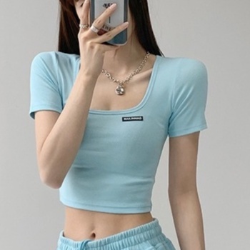 Áo Thun Lửng Tay Ngắn Cổ Vuông Thời Trang Dành Cho Nữ